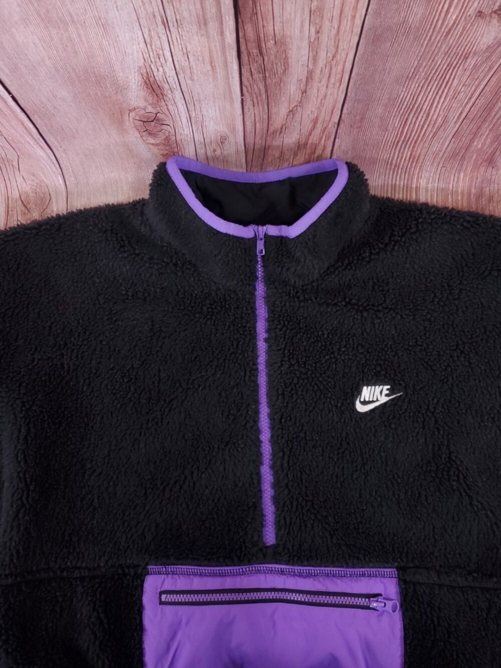 Nike Mens XL Club Fleece Anorak 1/2 Zip Pullover Jacket Black Purple DQ4880-010 - Picture 5 of 15